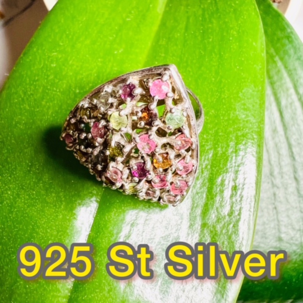 NWT GORGEOUS GENUIN AAA AMETHYST PERIDOT CITRINE  925 ST SILVER COCKTAIL RING